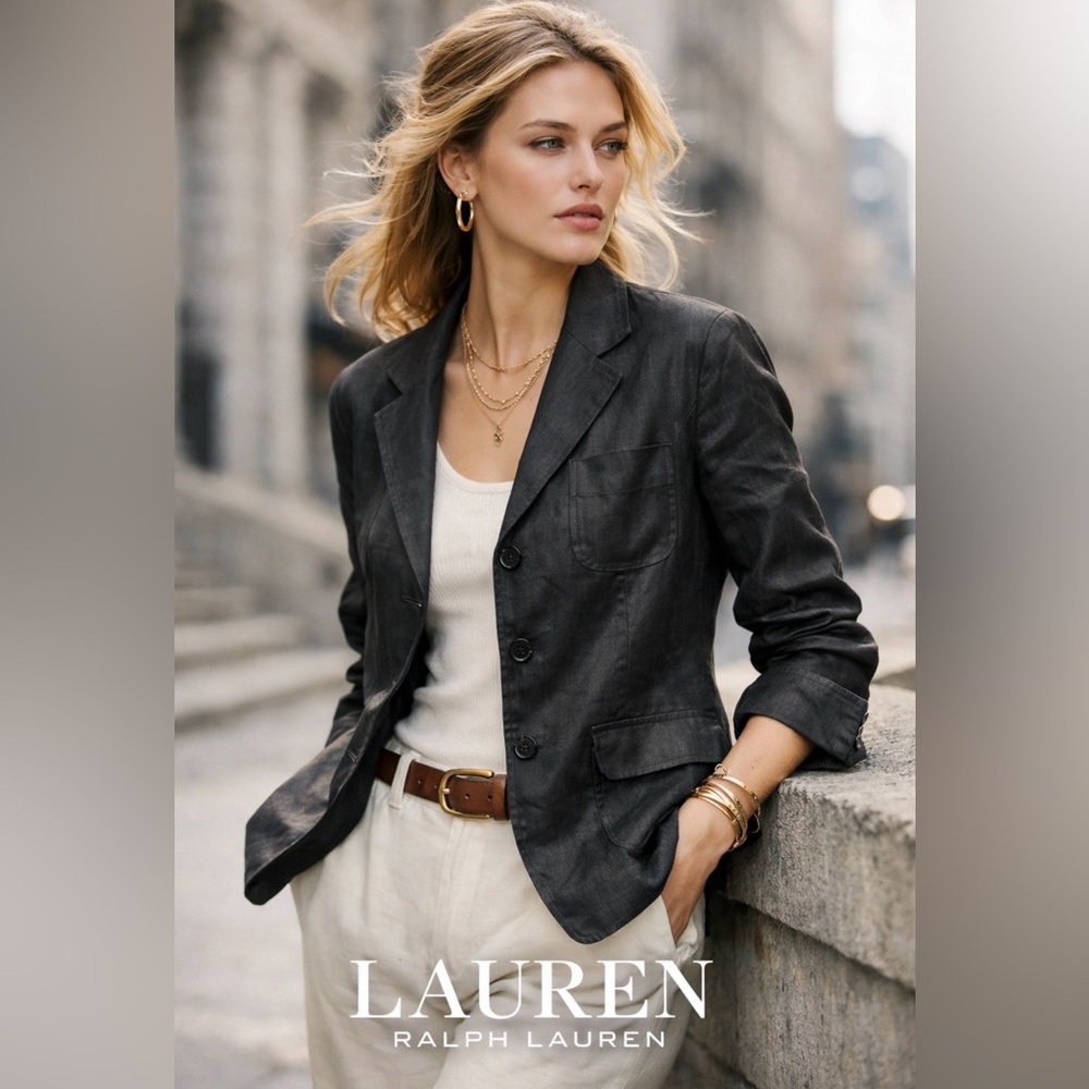 Lauren Ralph Lauren Linen Blazer‎ – Women’s Black Lightweight Jacket size 16